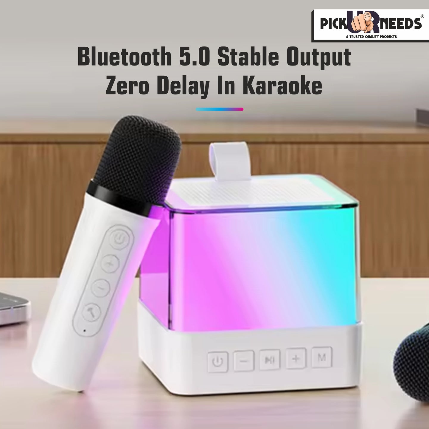 Pick Ur Needs Rechargeable Karaoke Mike 4 Type Voice RGB Light For Singing Bluetooth Speaker Microphone  (Blue)